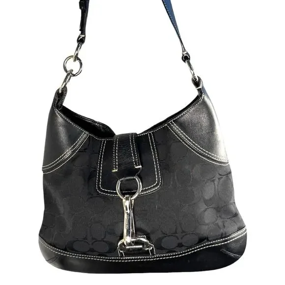 Coach Hampton Jacquard Logo Canvas and Leather Shoulder bag - Picture 3 of 14